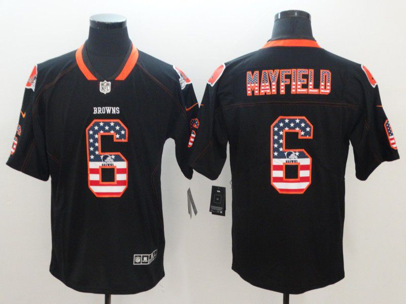 Men Cleveland Browns #6 Mayfield Nike USA Flag Fashion Black Color Rush Limited NFL Jerseys->baltimore ravens->NFL Jersey